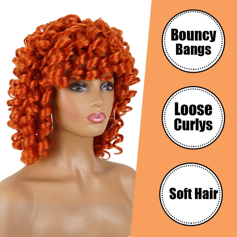 PHOENIXFLY Orange Curly Wigs for Black Women Short Curly Wigs for Women Curly Synthetic Hair Heat Resistant Hair Replacement with Wig Caps (Orange) - Image 3